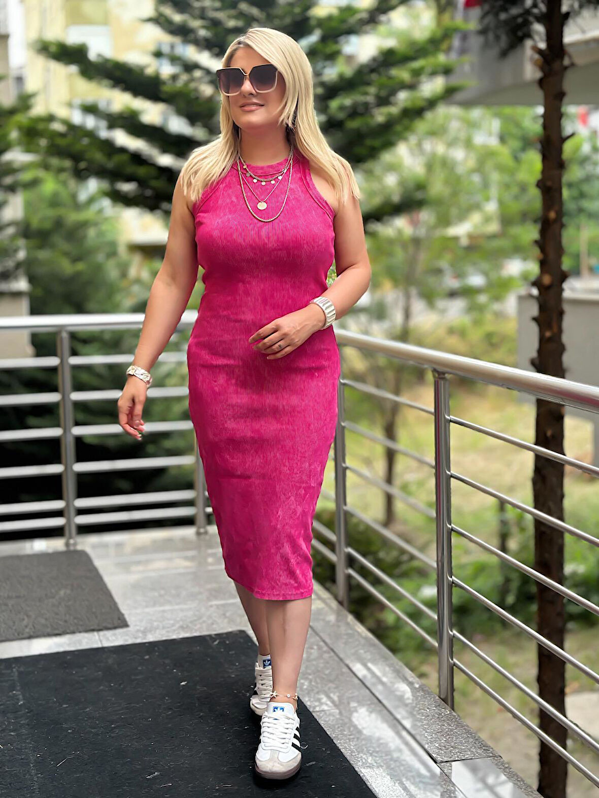 Yıkamalı Elbise FUŞYA