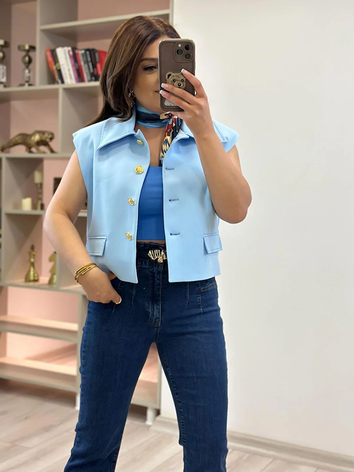 Dikiş Detay Vatkalı Yelek BEBE MAVİ