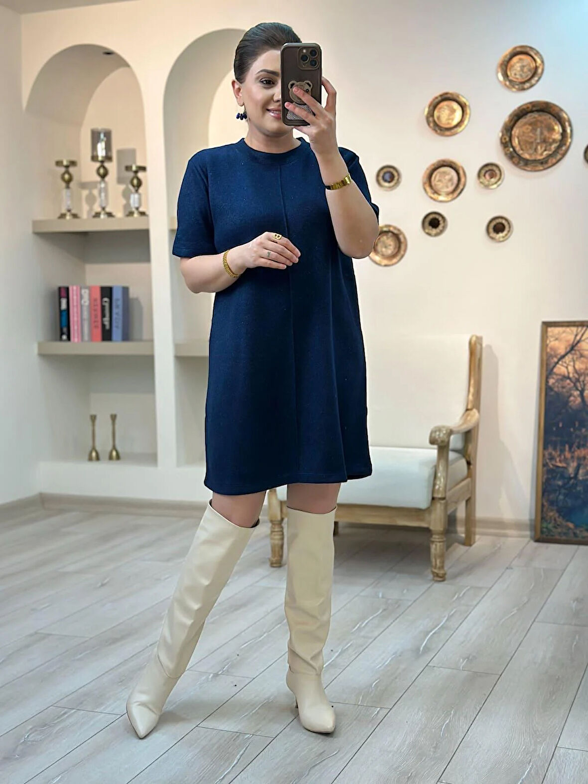 Simli Triko Elbise LACİVERT