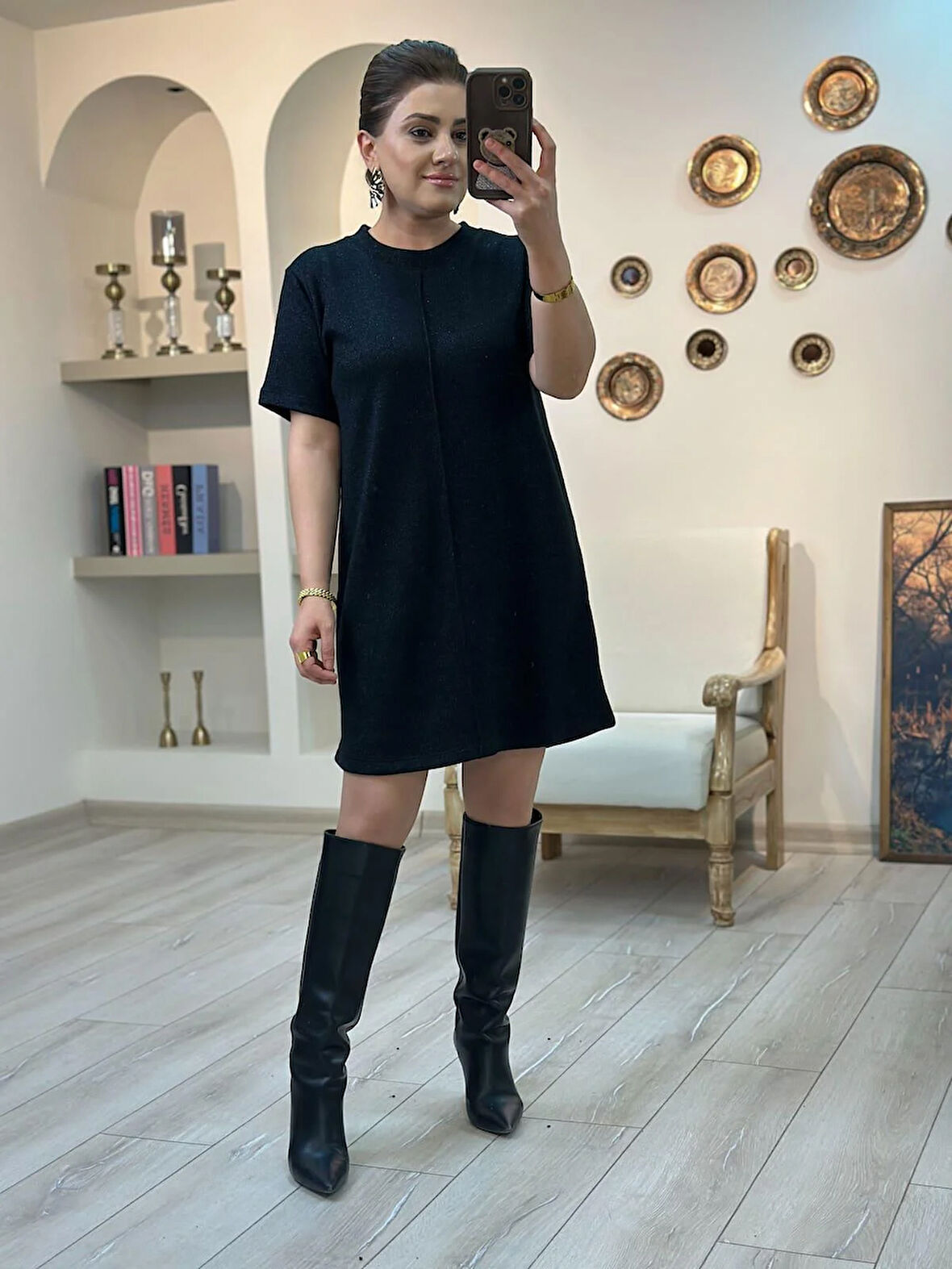 Simli Triko Elbise SİYAH