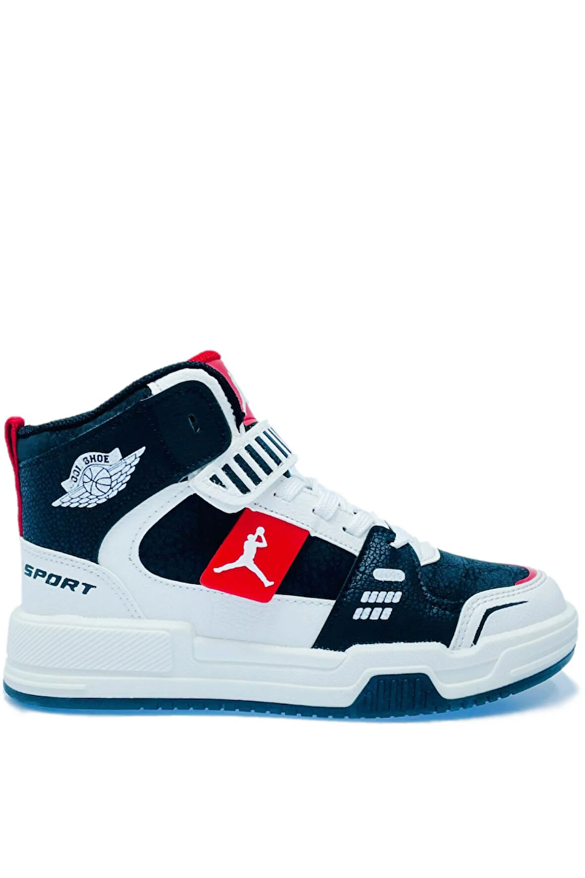 Kidx King Air Sneaker Ortopedik Çocuk Bilekli Spor Ayakkabı Siyah Beyaz Kırmızı