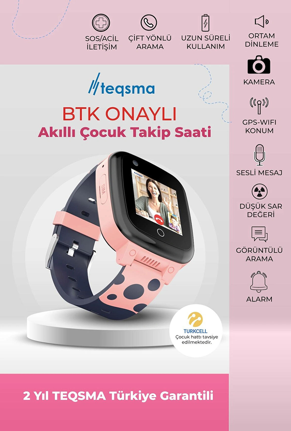 TEQSMA S25 Uz Akıllı Çocuk Saati- Sos, Gps Takibi, Görüntülü Görüşme, Btk Onaylı, Su Geçirmez 24 Ay