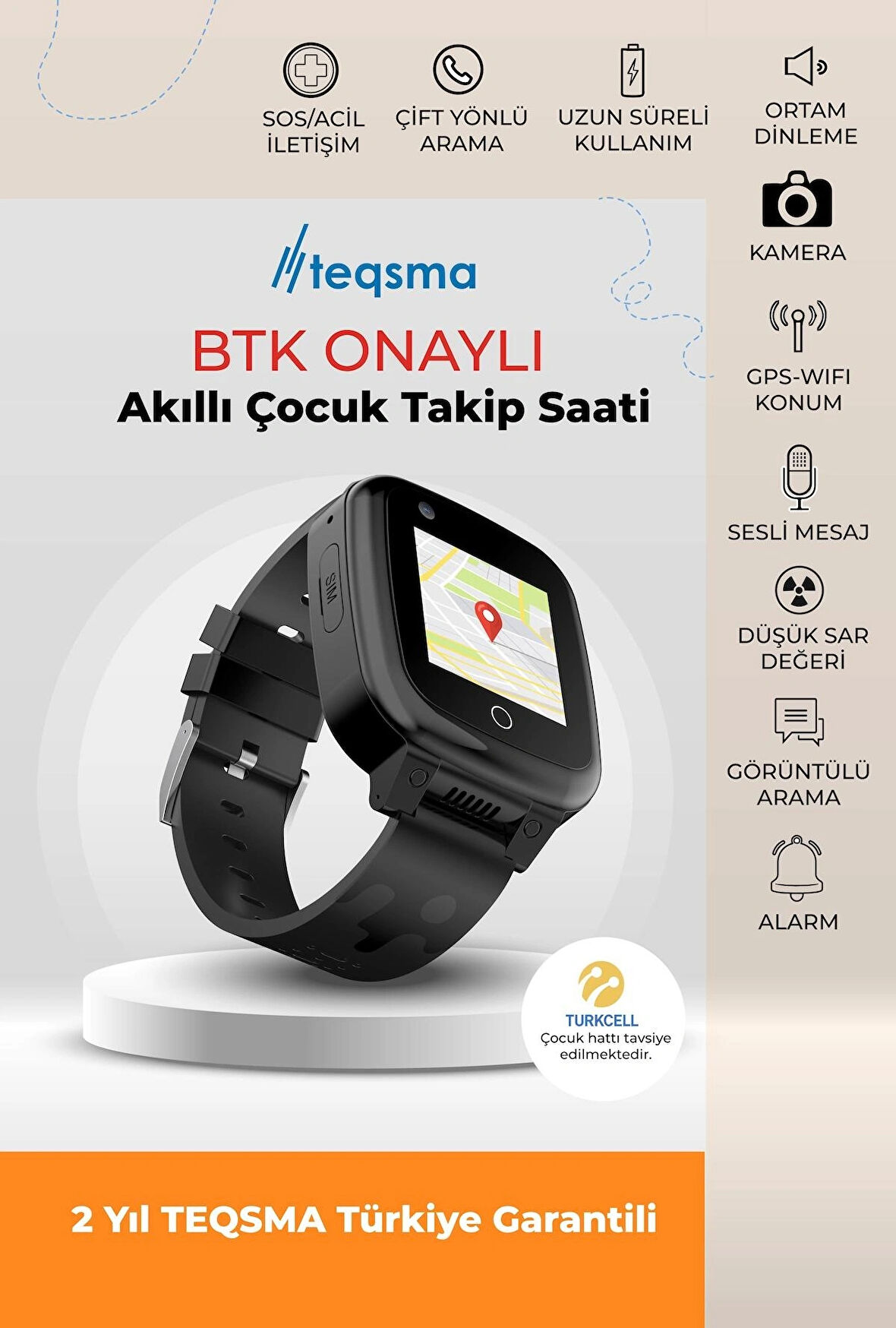 TEQSMA S25 Uz Akıllı Çocuk Saati- Sos, Gps Takibi, Görüntülü Görüşme, Btk Onaylı, Su Geçirmez 24 Ay