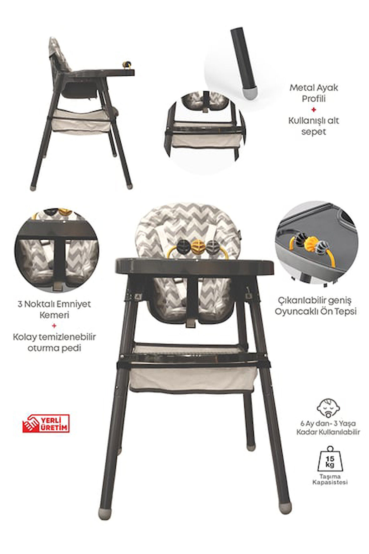 Kanz Ultrafix Çok Amaçlı Mama Sandalyesi Antrasit