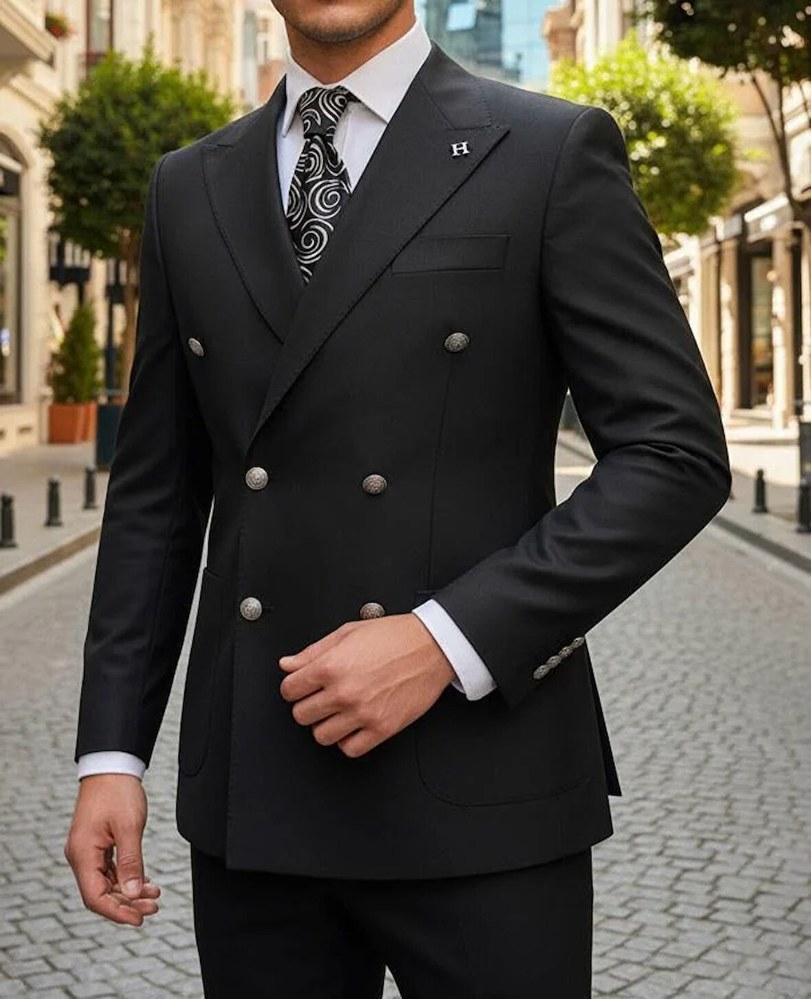 Siyah Metal Düğmeli Modern Fit Ceket