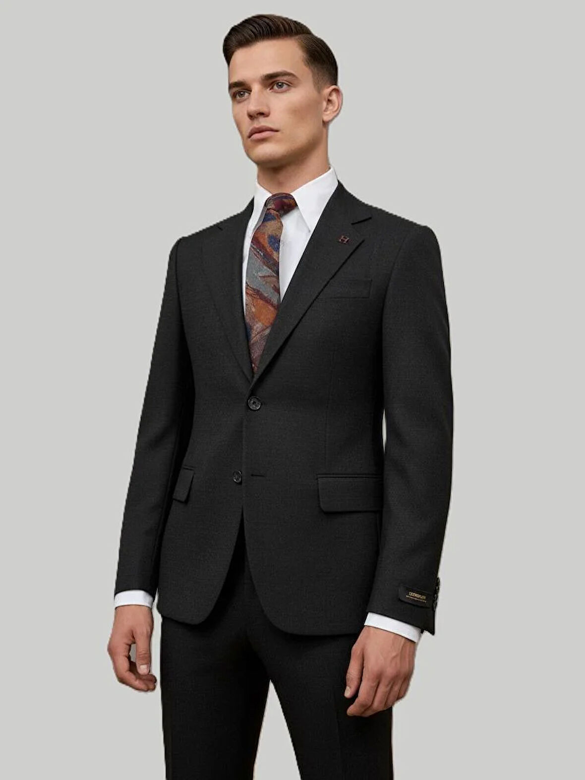 Hermose Siyah Dokulu Modern Fit Tek Düğmeli Ceket