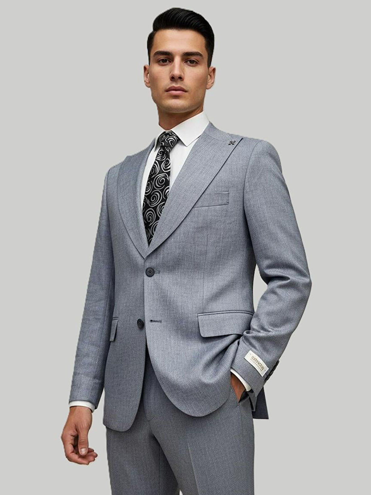 Hermose Gri Melanj Açık Mavi Kruvaze Takım Elbise – Modern Fit