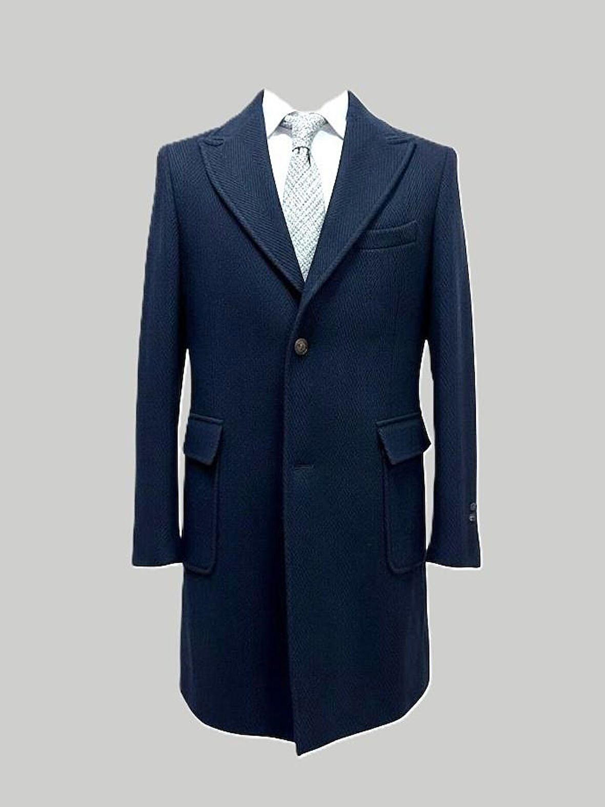 Hermose Lacivert Sivri Yaka Erkek Kaban