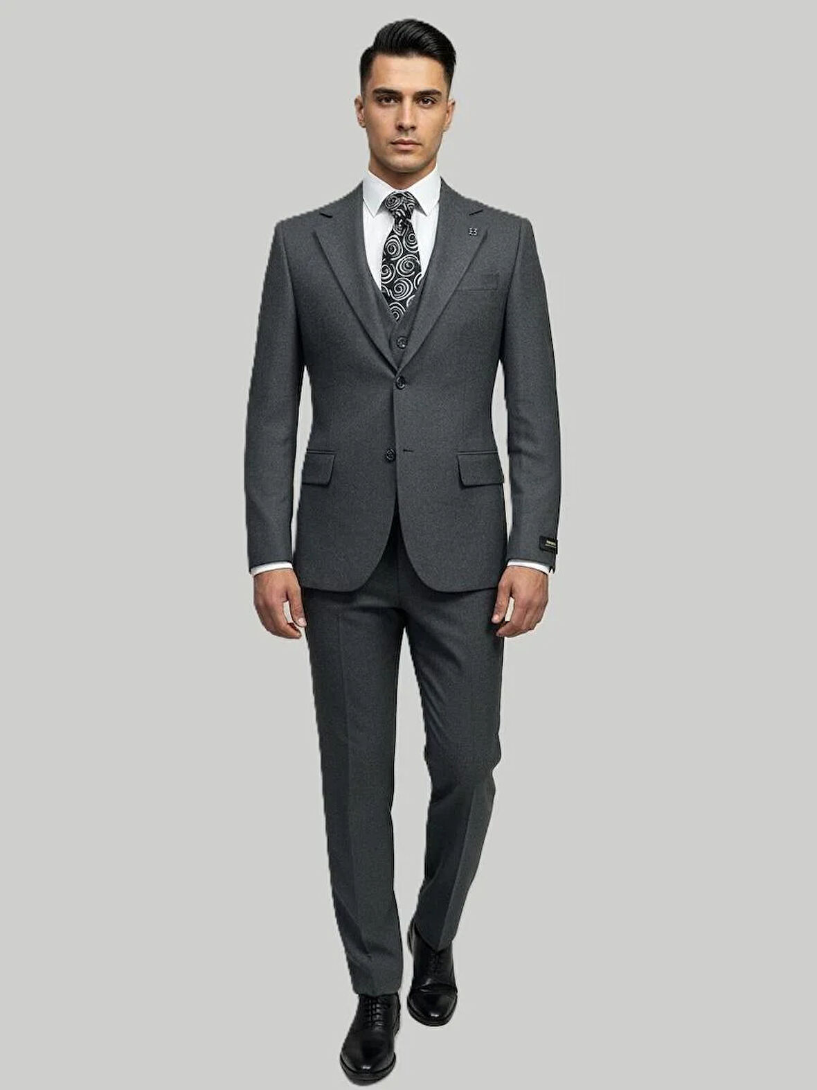 Hermose Antrasit Melanj Yelekli Kışlık Takım Elbise