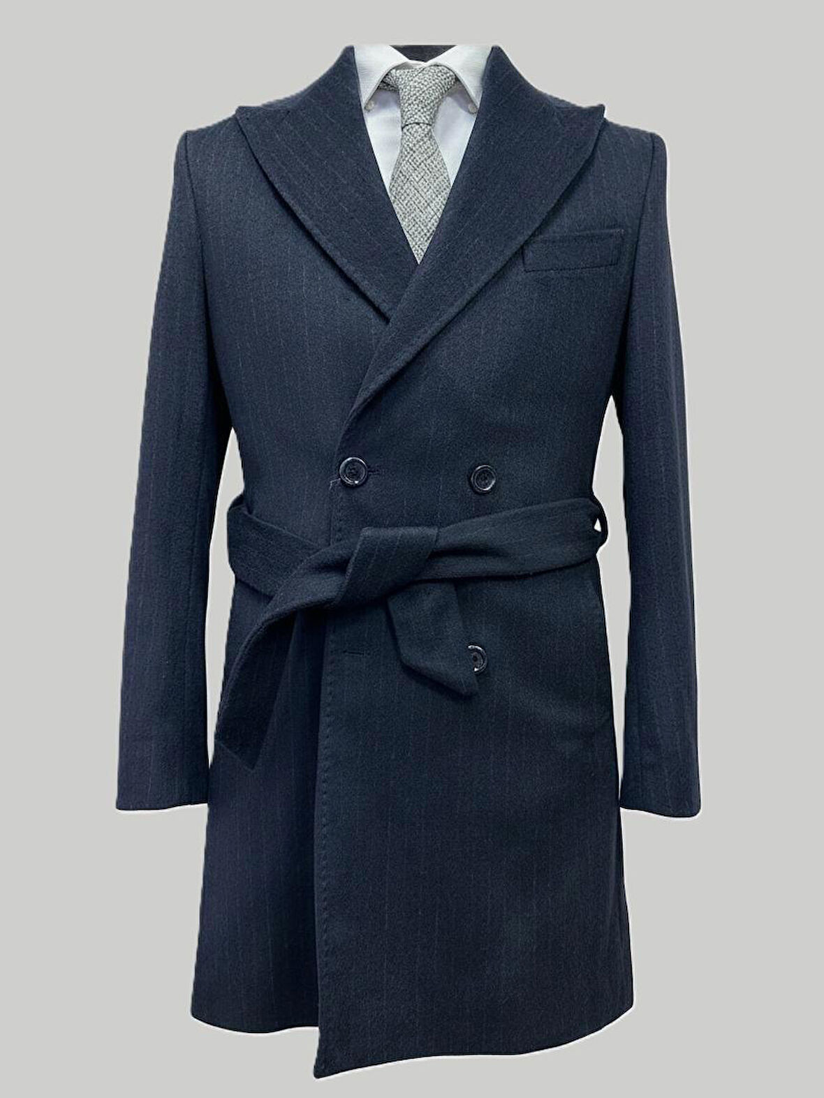 Hermose Lacivert Çizgili Erkek Kaban