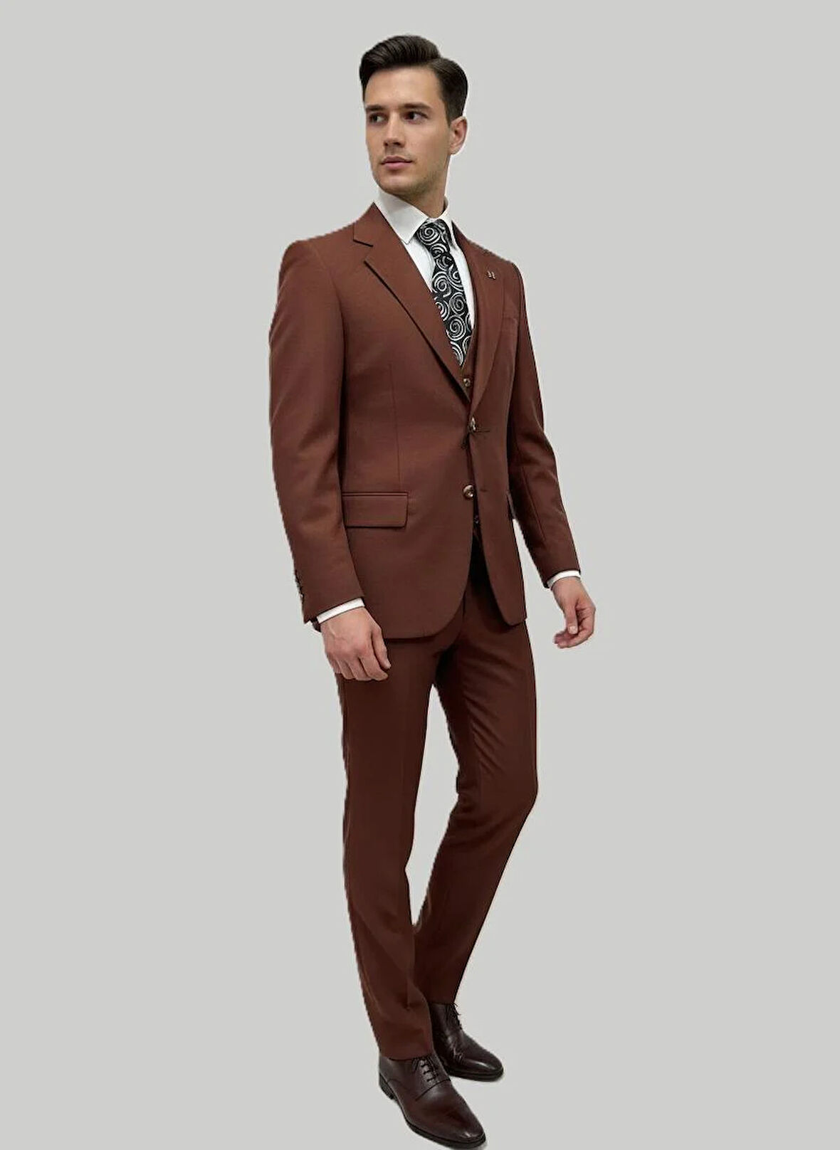 Hermose Kiremit Rengi Yelekli Takım Elbise – Modern Fit