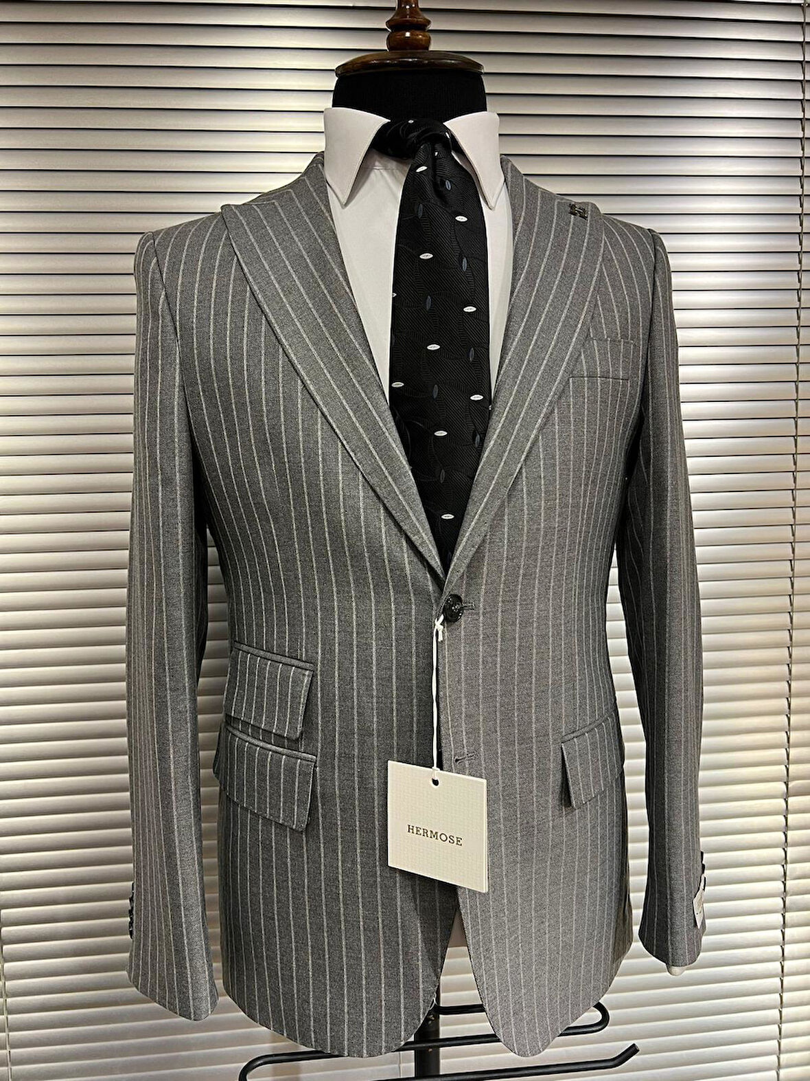 Gri Çizgili Modern Fit Erkek Ceket