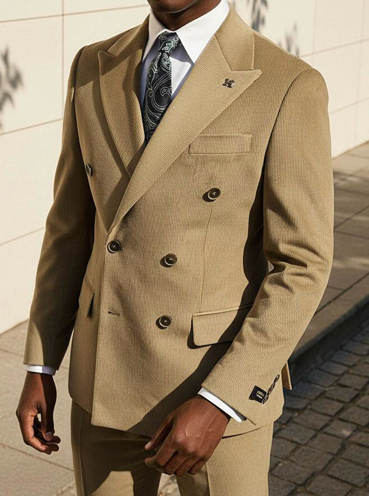 Bej Modern Fit Kruvaze Takım Elbise