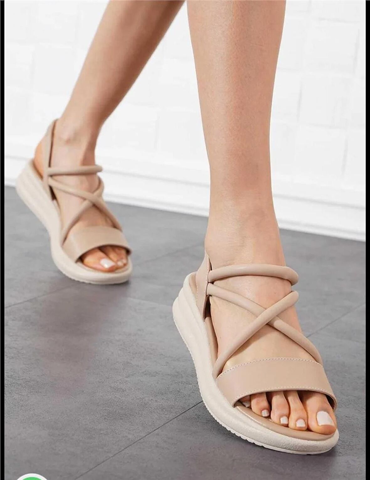 Kadın Sade Şık Tasarım Sandalet-Bej