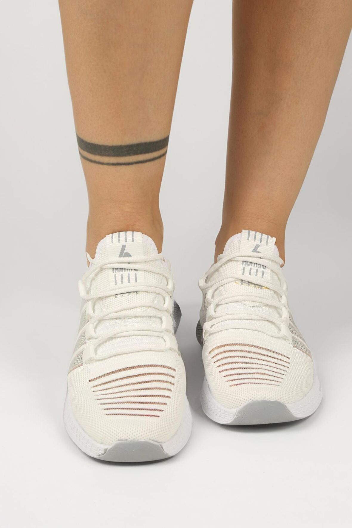 Kadın Bağcıklı Triko Spor Ayakkabı-Beyaz