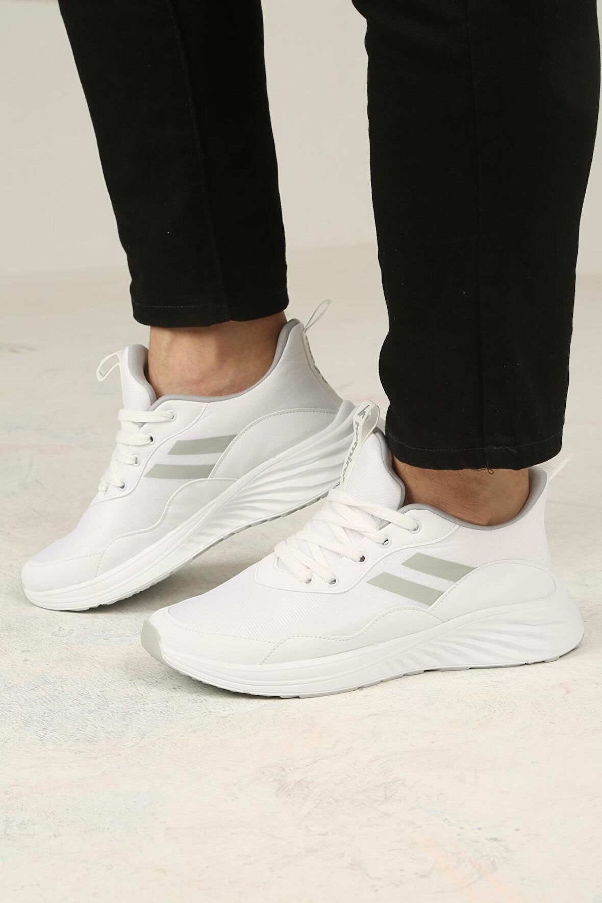 Erkek Bağcıklı Spor Sneaker-Beyaz
