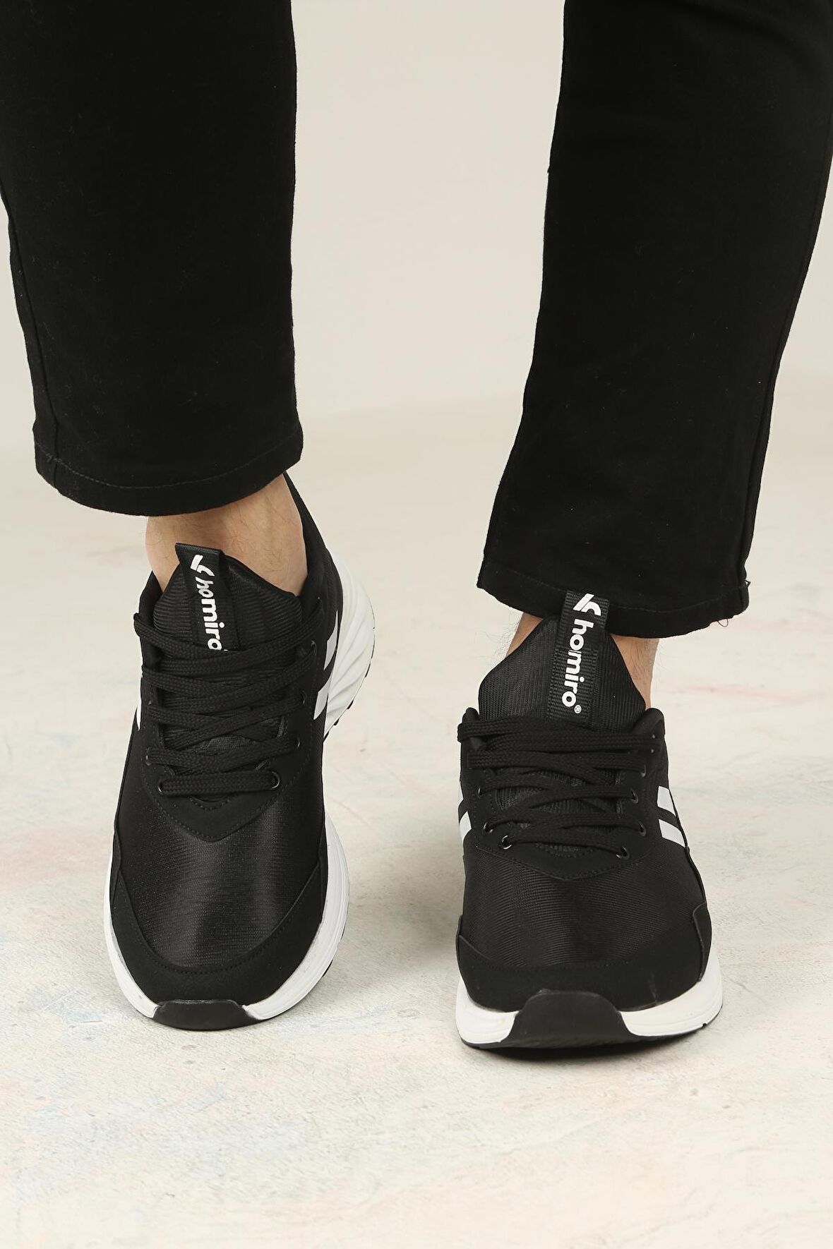 Erkek Bağcıklı Spor Sneaker-Siyah-Beyaz