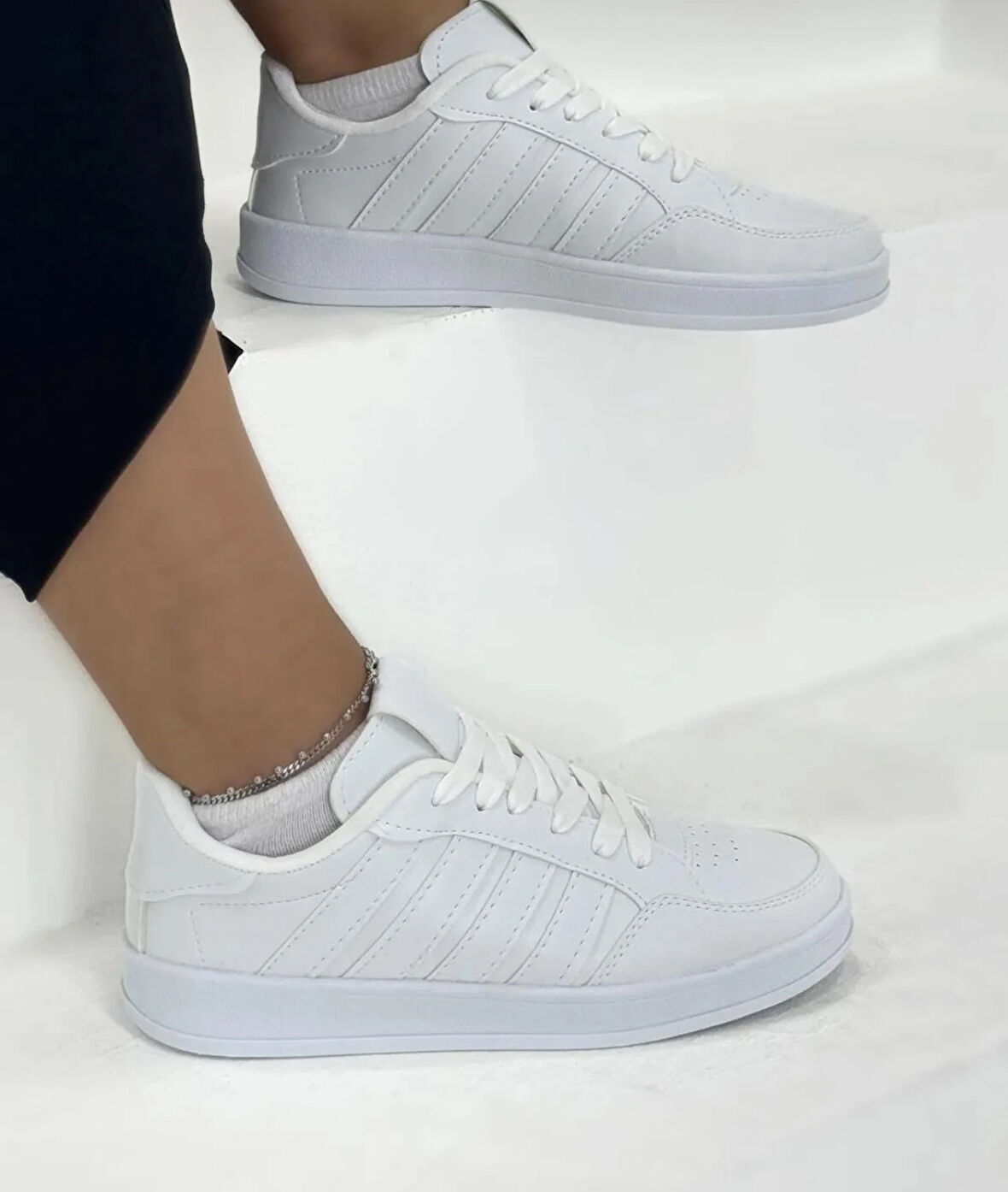 Unisex Cilt Günlük Rahat Sneaker-Beyaz