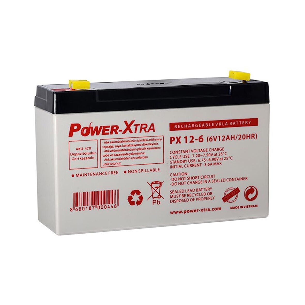 Power-Xtra 6V 12Ah Bakımsız Akü