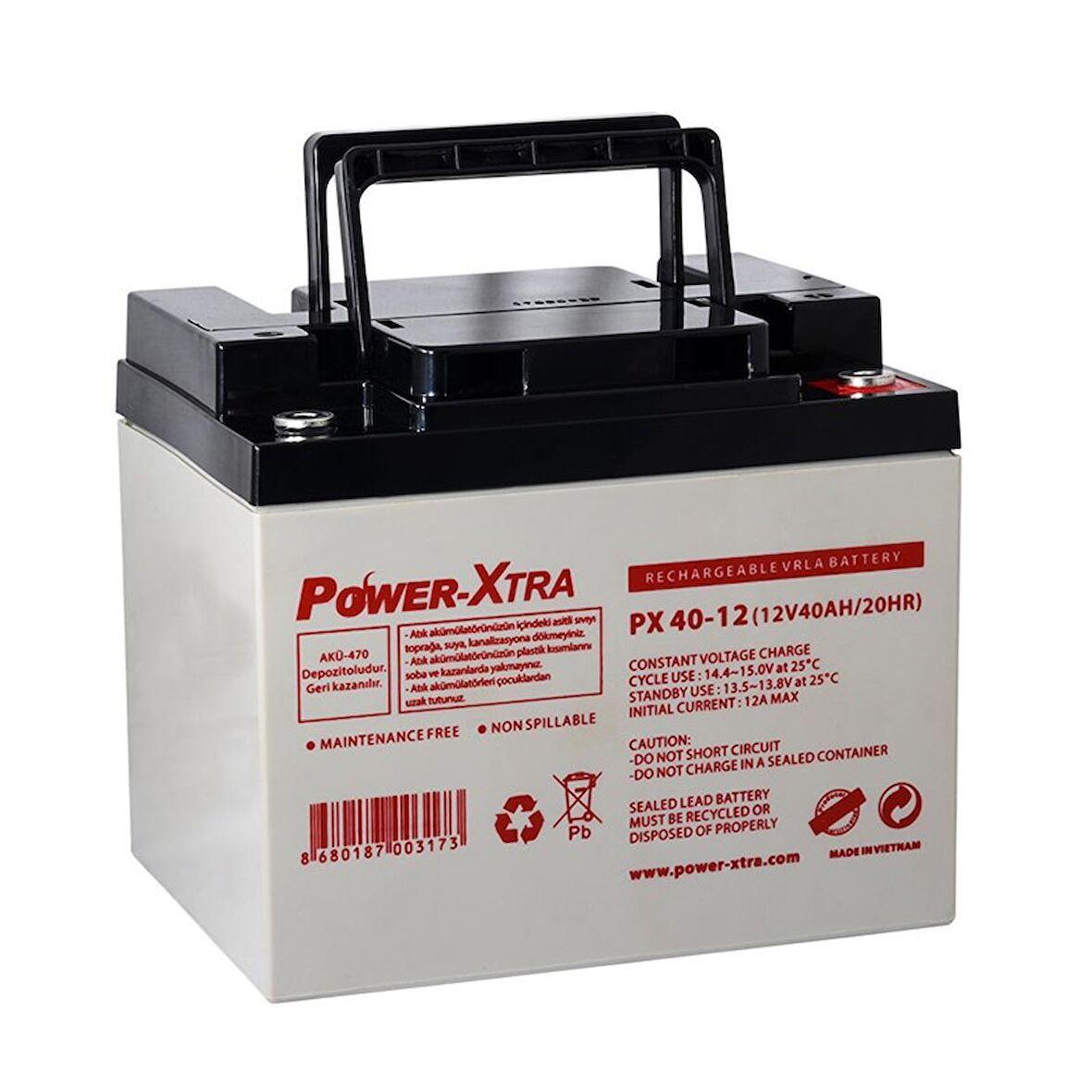 Power-Xtra 12V 40 Ah Bakımsız Kuru Akü