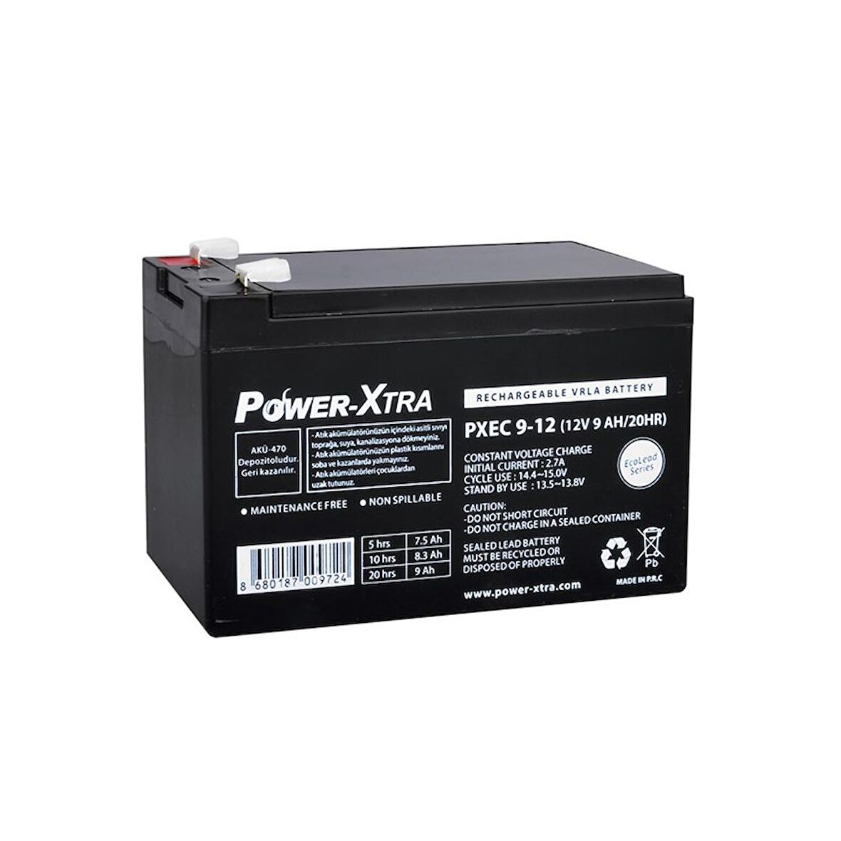 Power-Xtra EcoLead Series - PXEC9-12 - 12V 9 Ah Kuru Akü