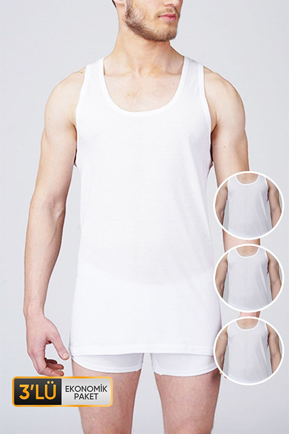 Erkek Ince Süprem Beyaz Atlet 700 3'lü Ekonomik Paket