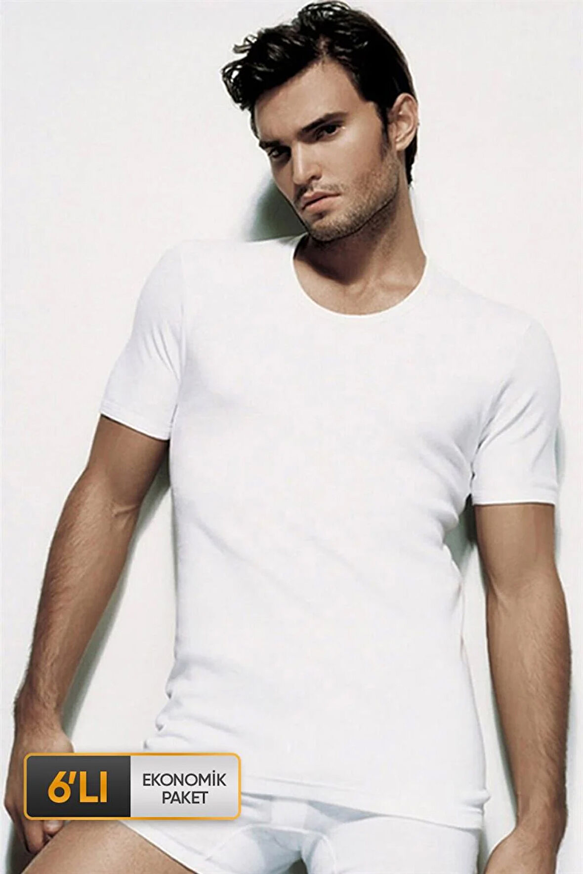 Erkek Beyaz Ribana Bisiklet Yaka Fanila 0840 6'lı Ekonomik Paket