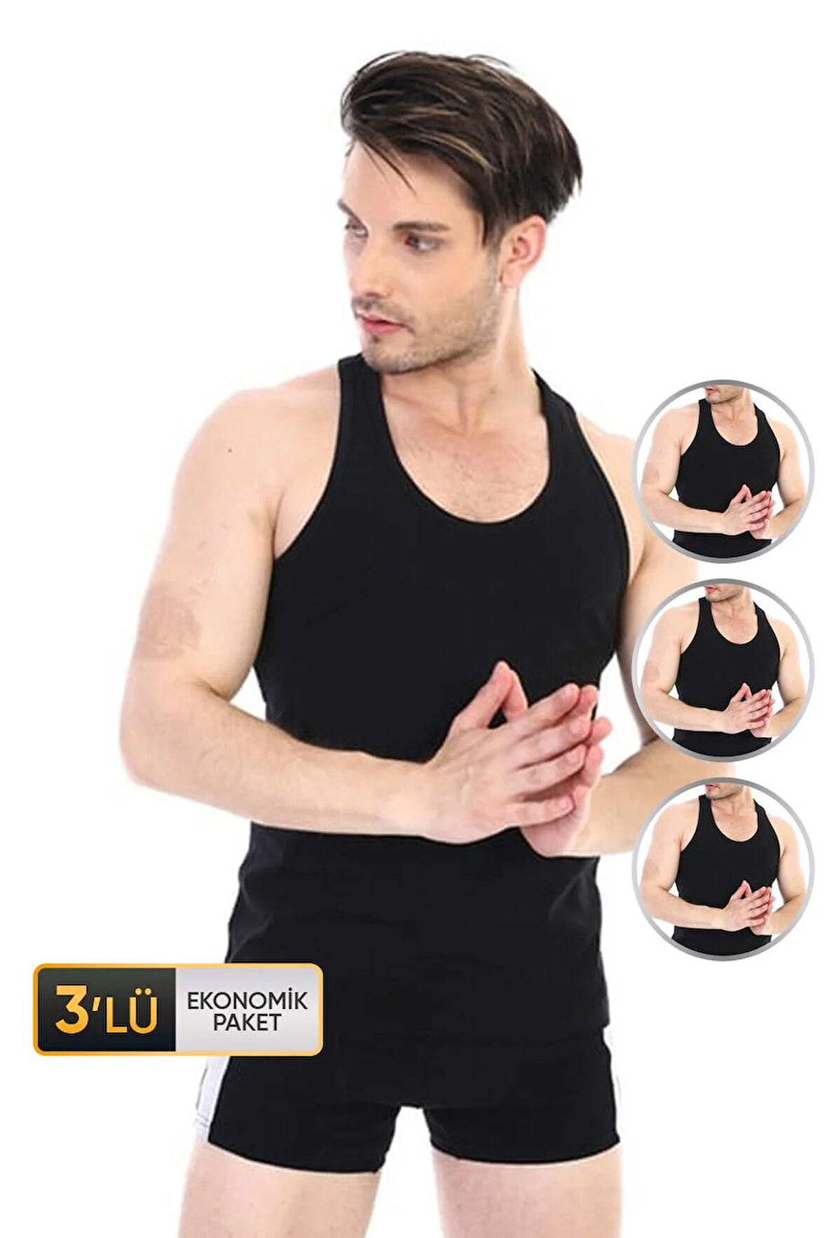Erkek Ribana Spor Siyah Atlet 915 3'lü Ekonomik Paket