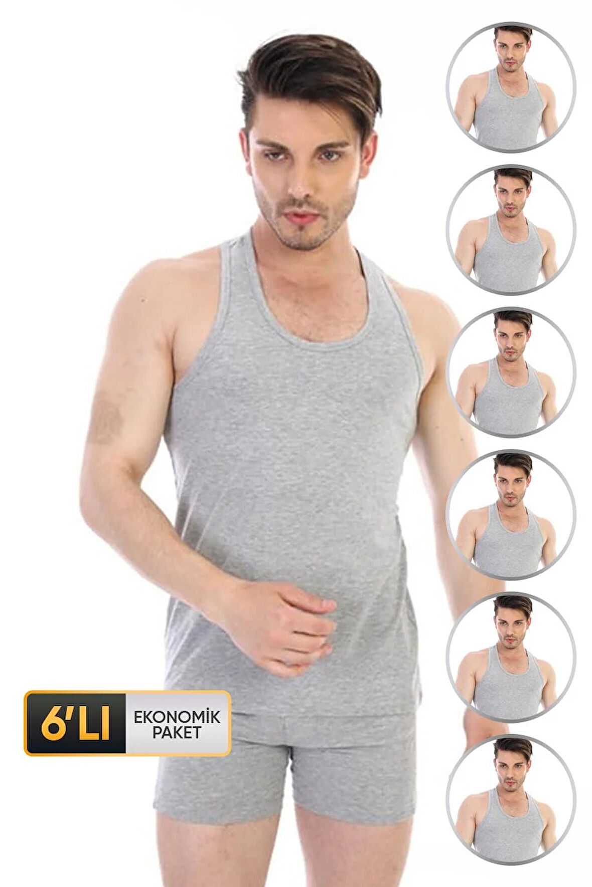 Erkek Elastanlı Spor Gri Atlet 916 6'lı Ekonomik Paket