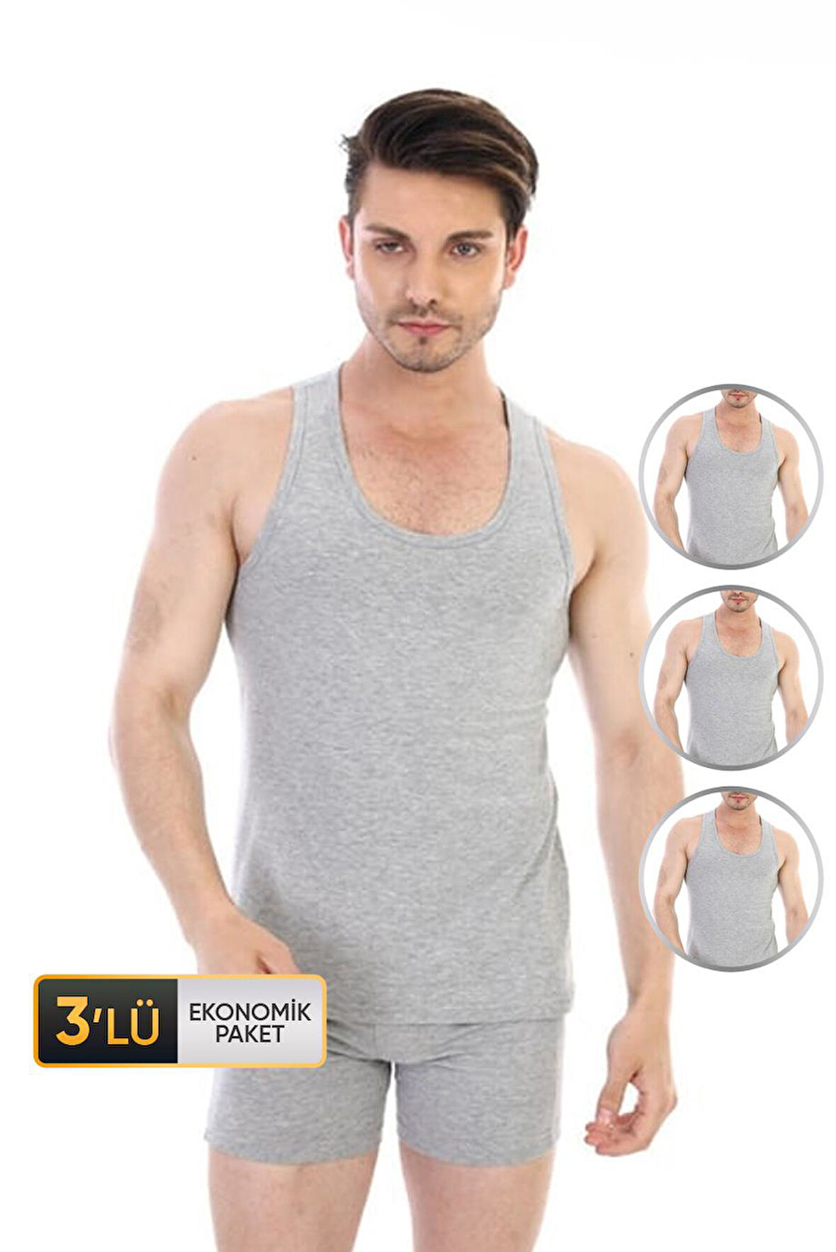Erkek Elastanlı Gri Atlet 917 3'lü Ekonomik Paket