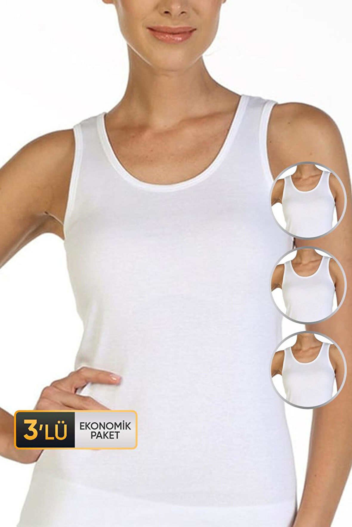 Kadın Ribana Beyaz Atlet 752 3'lü Ekonomik Paket