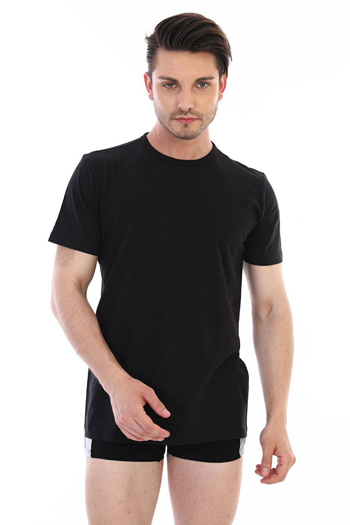 Erkek Süprem Bisiklet Yaka Siyah T-shirt 947