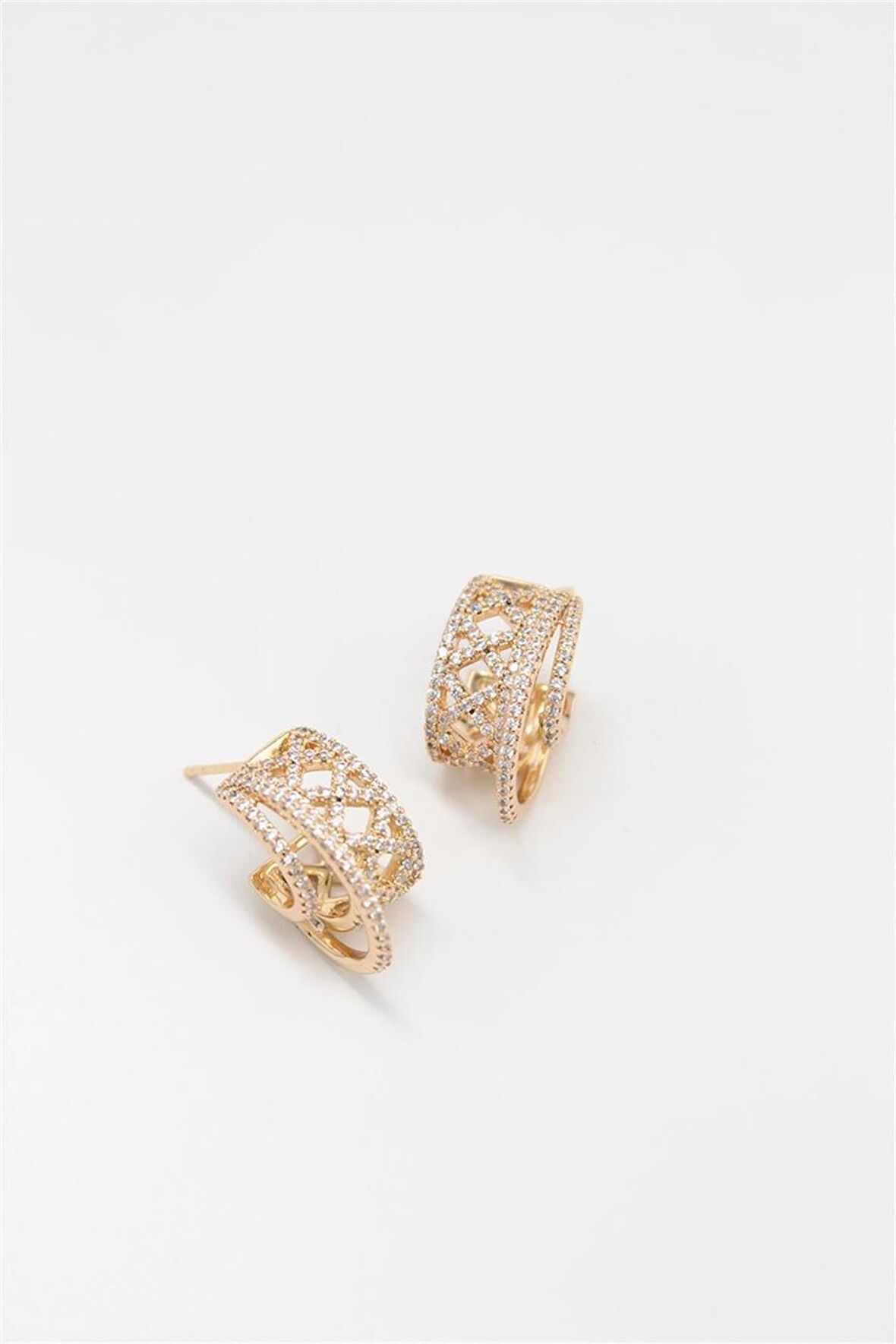 Çelik Gold Baklava Desen Tasarım Zirkon Küpe (20mm)