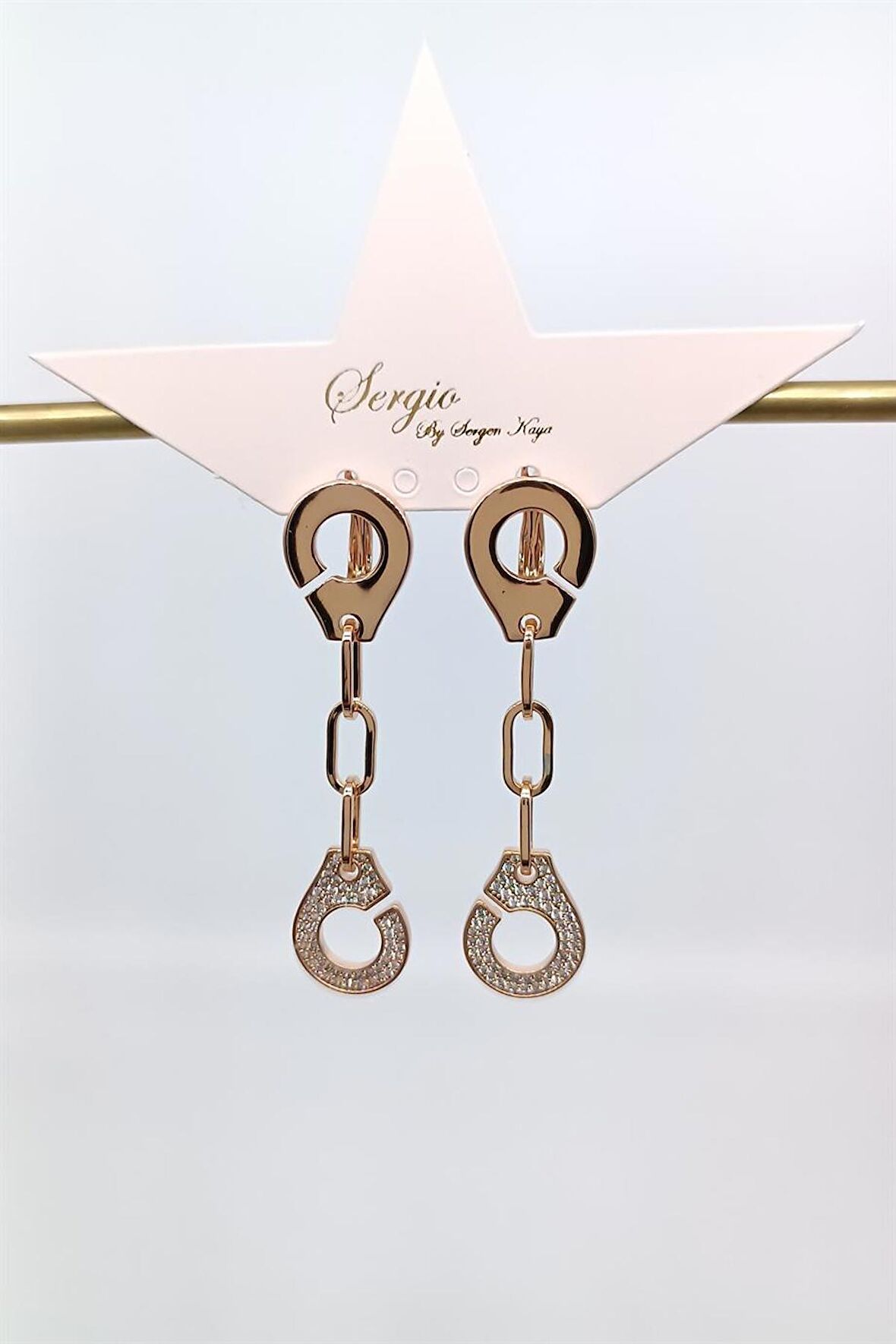 Vıp Rosegold Zirkon Detaylı Kelepçe Model Küpe (50mm)