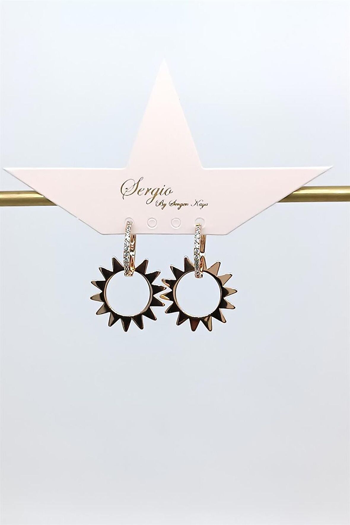 Çelik Gold Zirkon Detay Güneş Küpe (30mm)