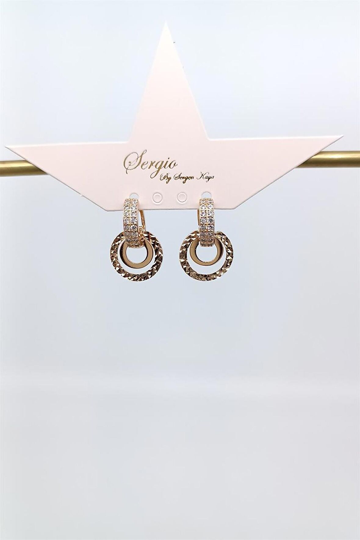 Çelik Gold Zirkon Taşlı Dövme Plaka Oval Küpe (20mm)