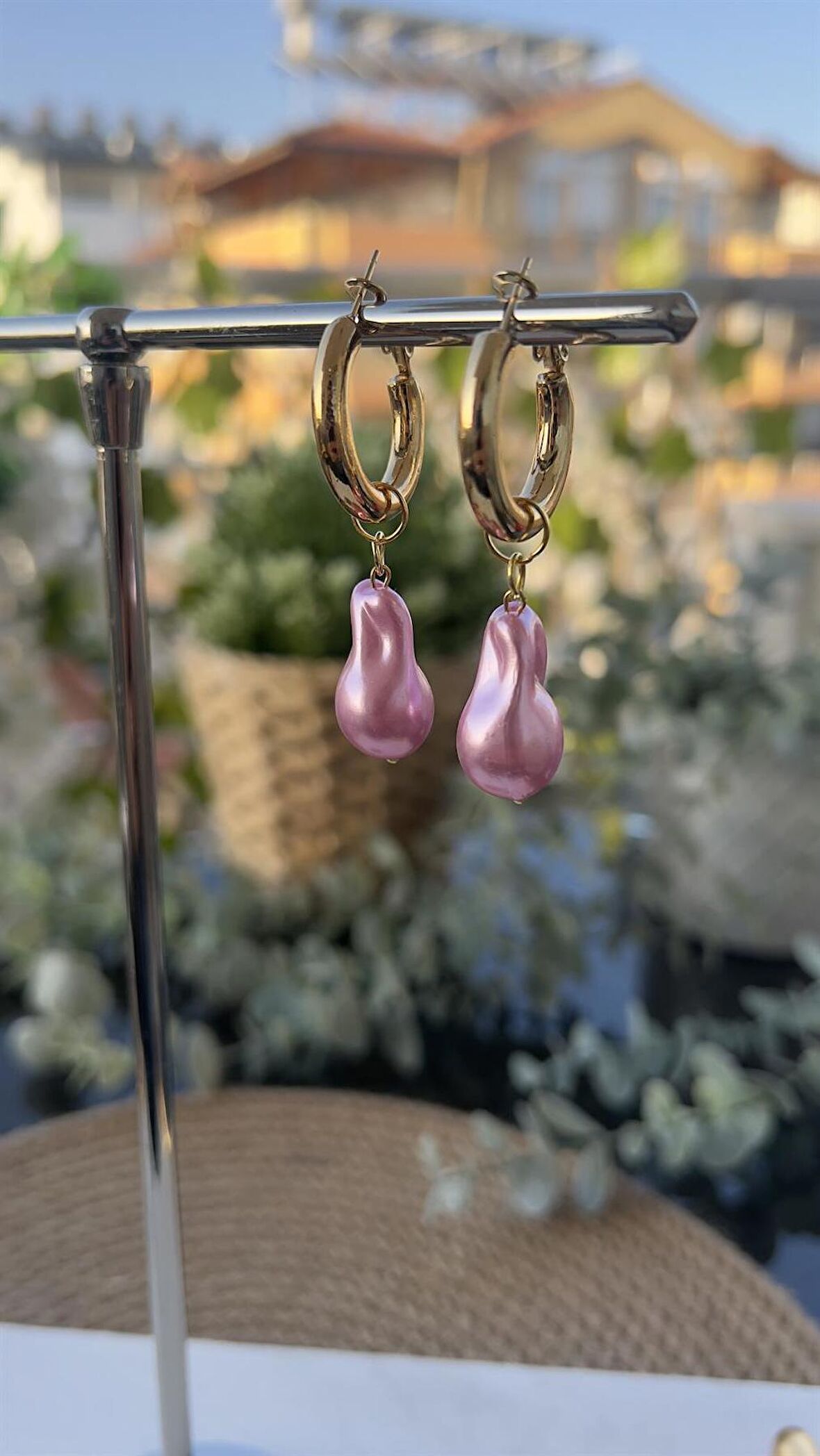 Vıp Gold Pembe Renk Sallantılı Küpe (50mm)