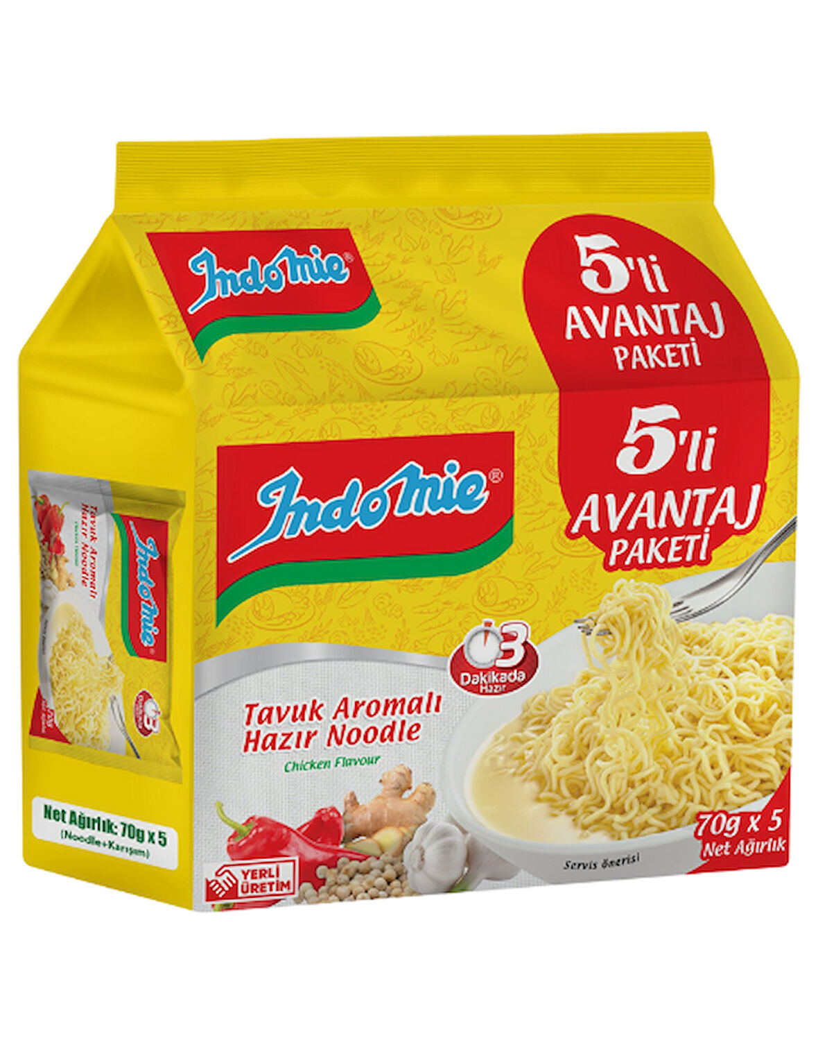 İndomie Tavuk Aromalı Hazır Noodle 70 GR * 5 Adet