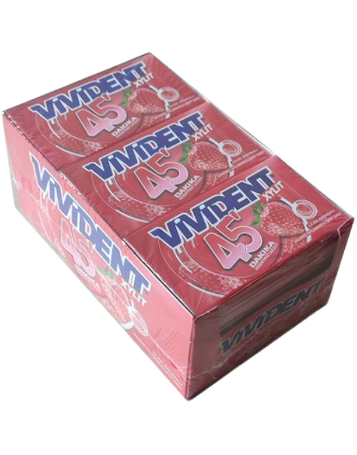 Vivident 45 Dakika Çilek Aromalı Şekersiz Tatlandırıcılı Şerit Sakız 26 GR * 18 Adet