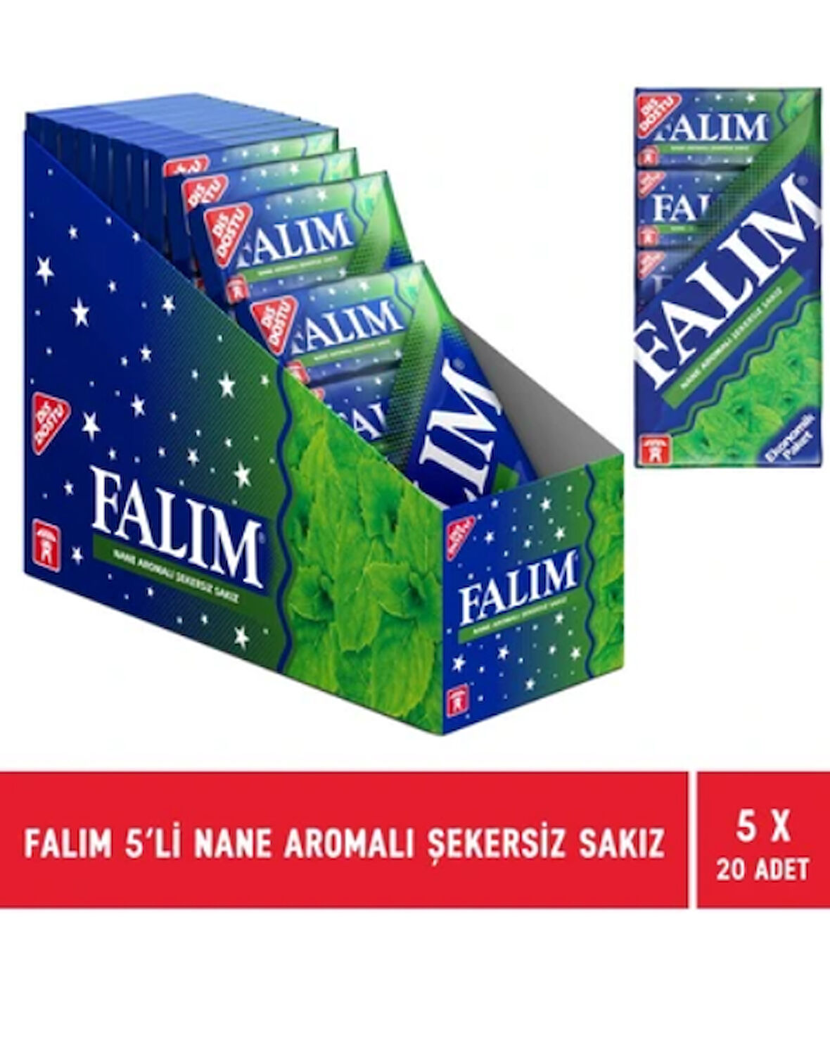 Falım Nane Aromalı Şekersiz Sakız ( 7 * GR 5 ) * 20 Adet