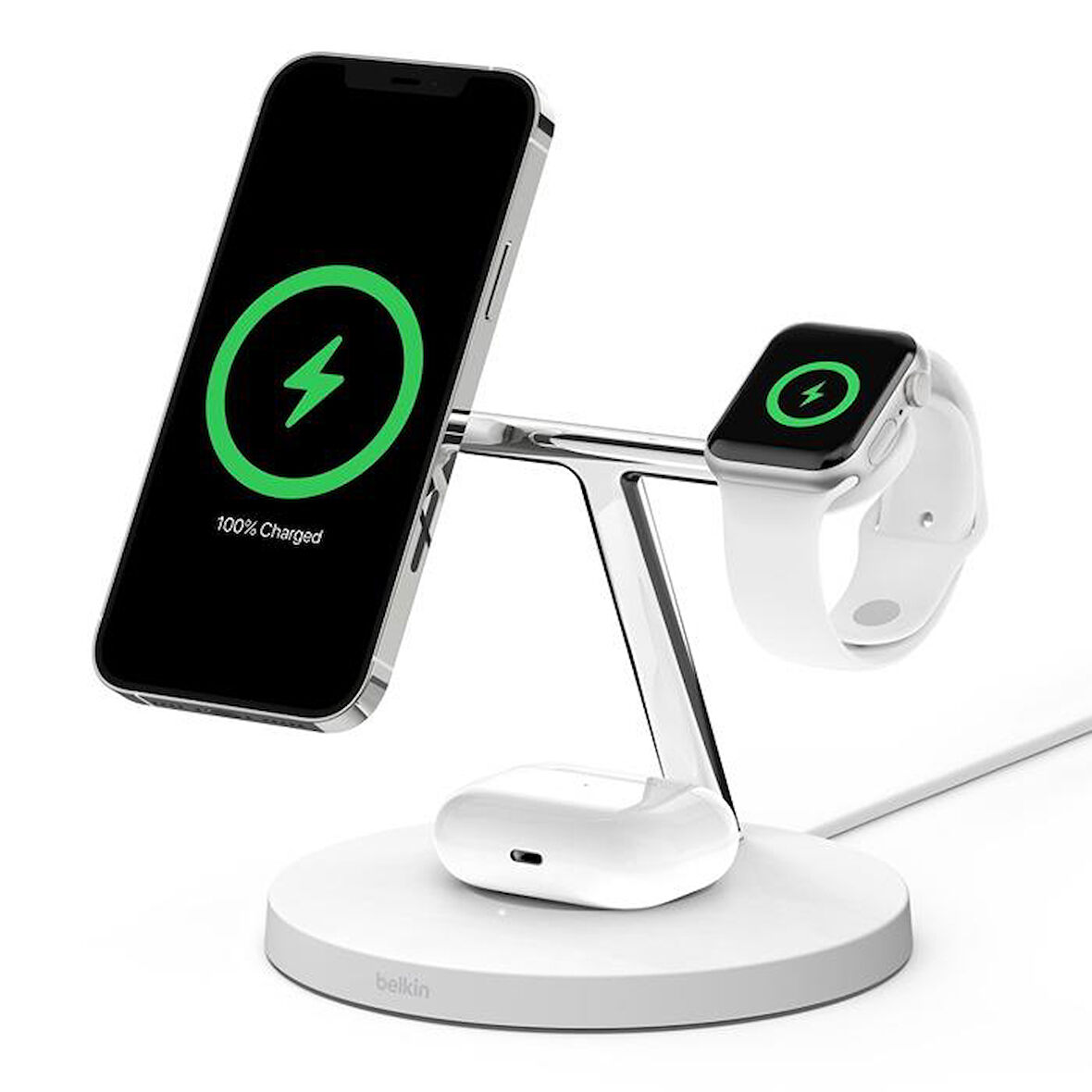 Belkin Boostcharge Pro Qi2 15W 3in1 Magsafe Şarj Standı WIZ009VFWH-V2 Beyaz