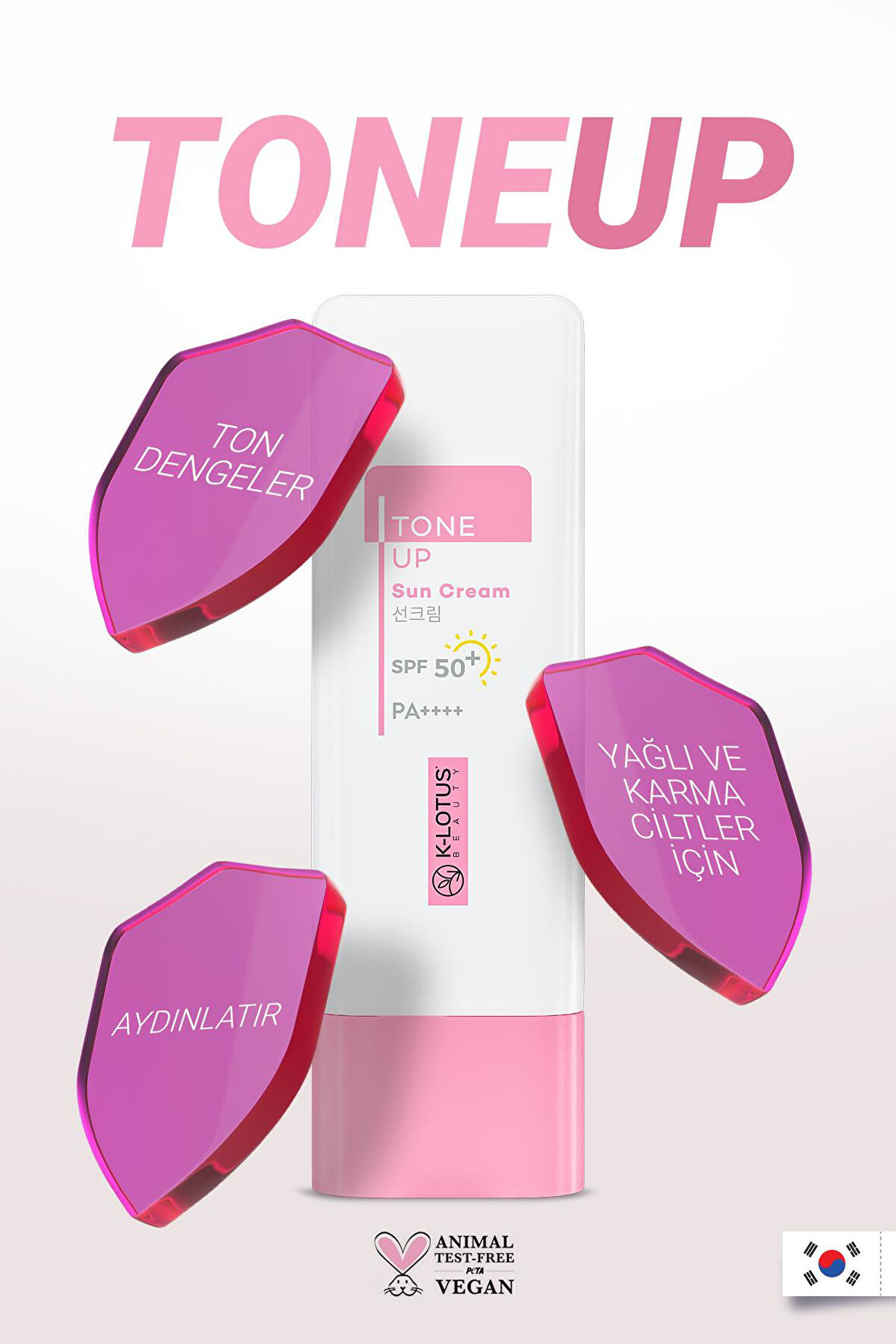 K-Lotus Beauty Tone Up Ton Dengeleyici ve Aydınlatıcı Güneş Kremi Yüz ve Vücut SPF 50+  PA++++ 50ml