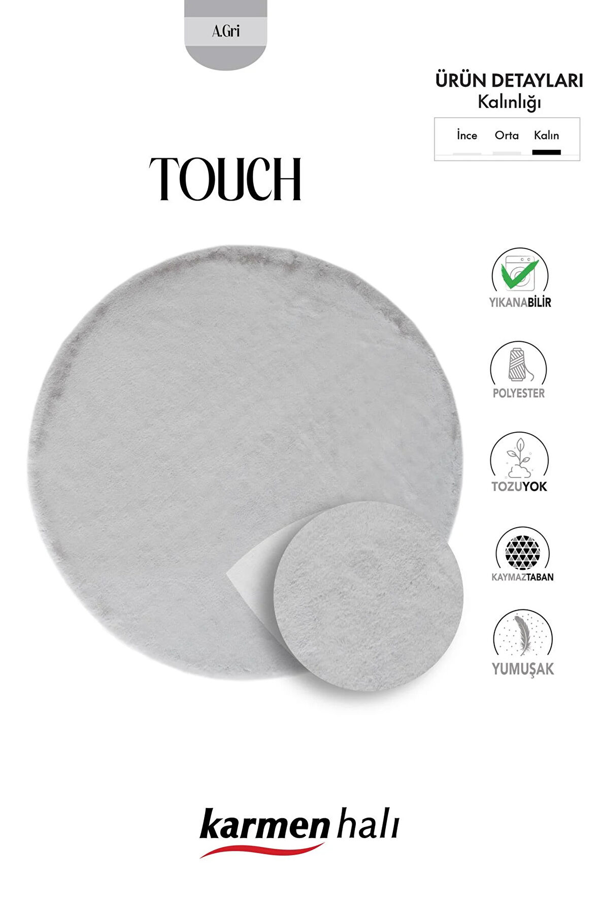 Post Touch Th001g Antrasit Halı Post Peluş Kürk Halı Yuvarlak Daire