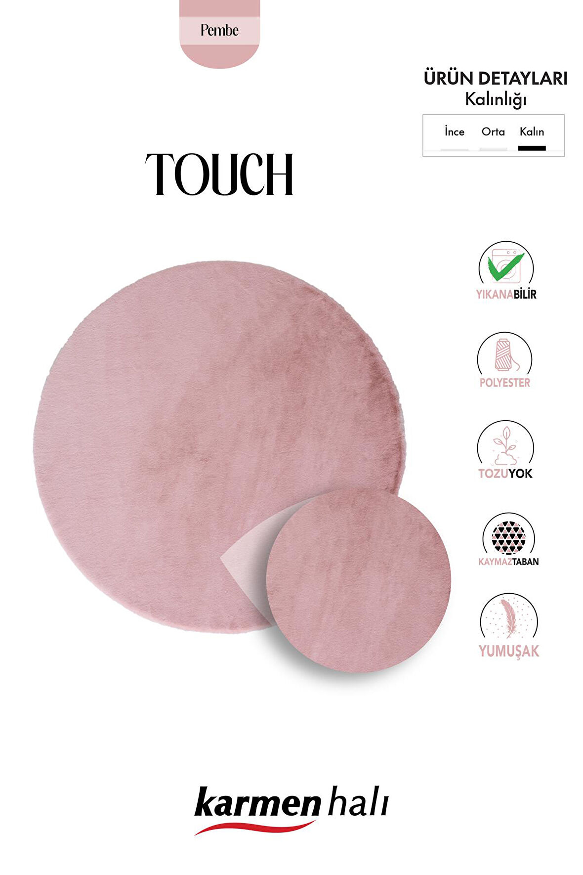 Post Touch Th001d Pembe Halı Post Peluş Kürk Halı Yuvarlak Daire