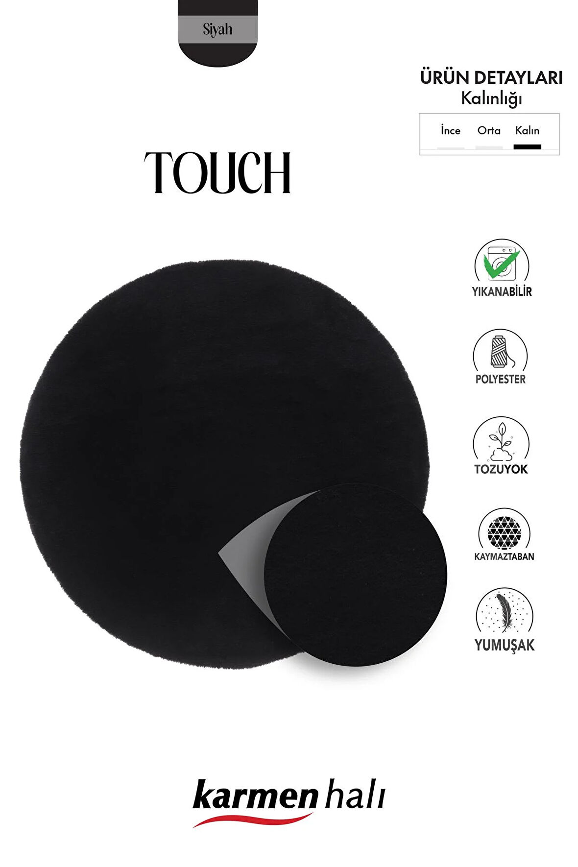 Post Touch Th001d Siyah Halı Post Peluş Kürk Halı Yuvarlak Daire