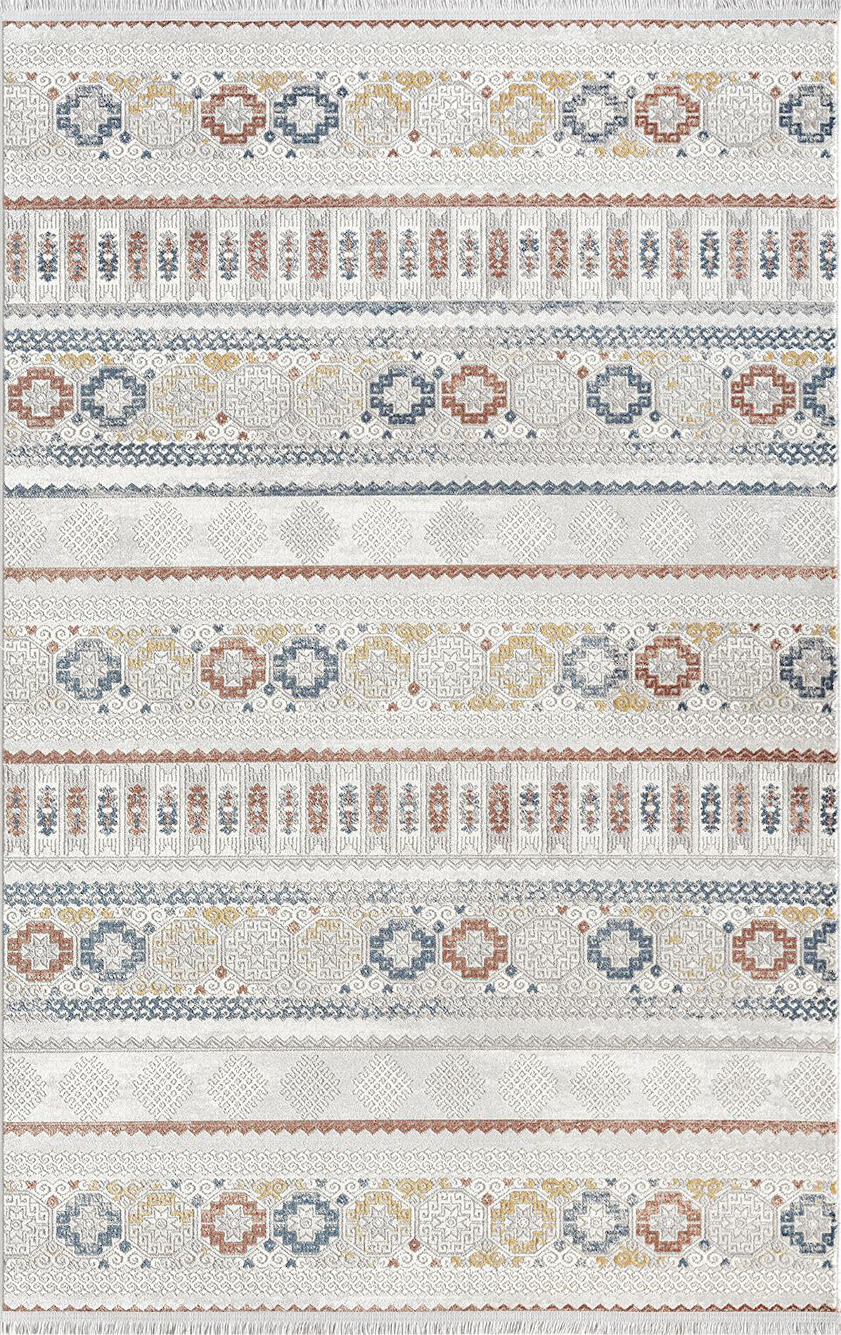 Lotus 8565 Gri Halı Renkli Kilim Desenli Modern Ince Akrilik Tozuaz Salon Halısı Yatak Odası Koridor