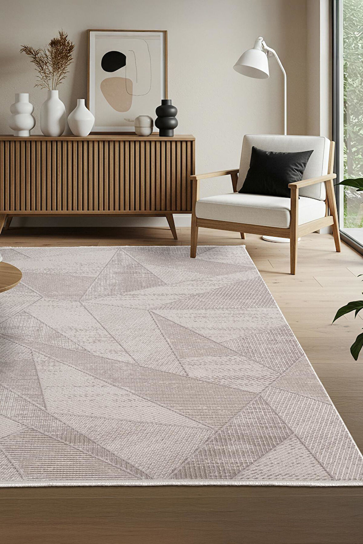 Leon LN003K Bej Halı Modern Desen Pamuk Taban Akrilik Tozuaz Salon Yatak Odası Koridor Halısı