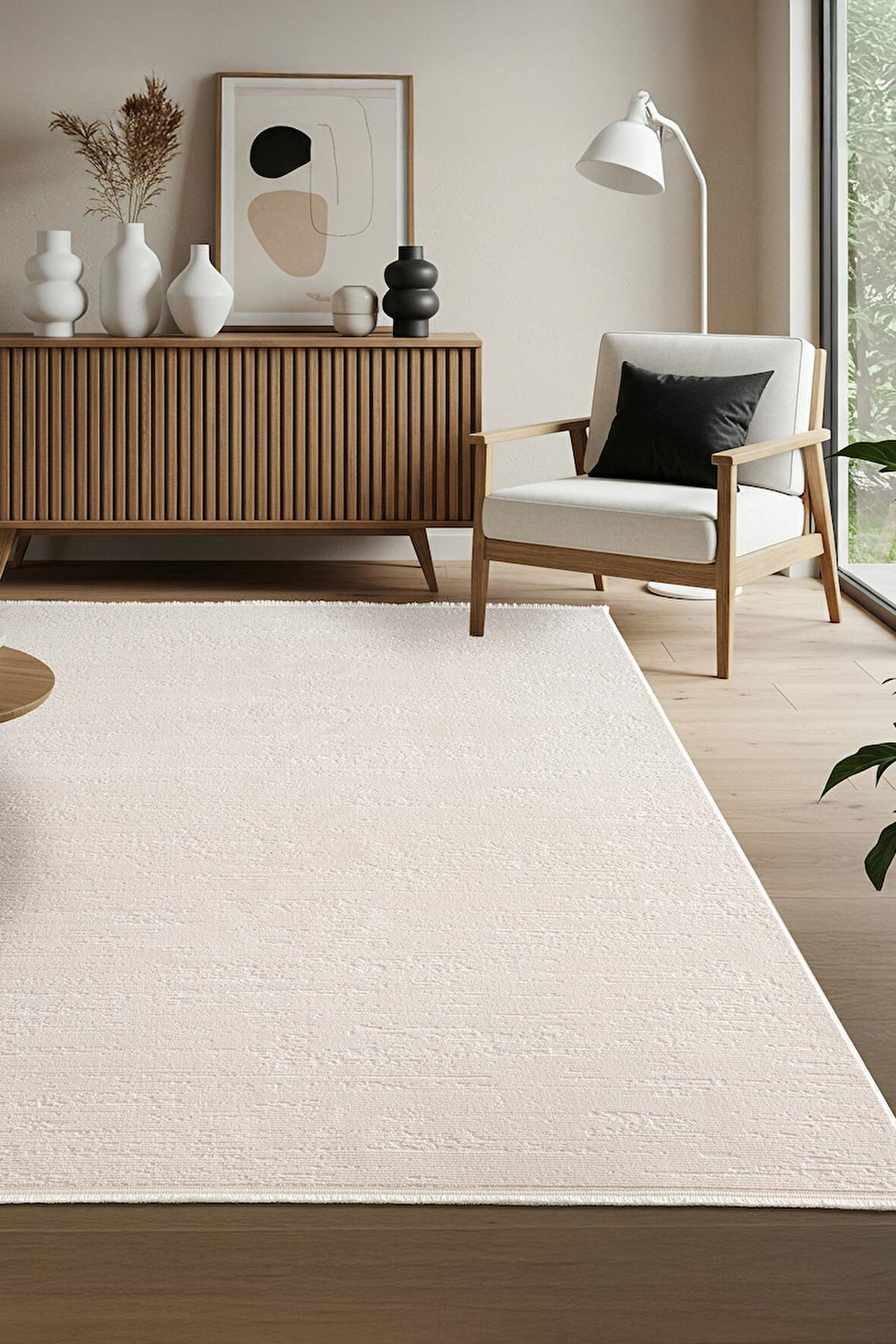 Leon LN001W Beyaz Halı Modern Desen Pamuk Taban Akrilik Tozuaz Salon Yatak Odası Koridor Halısı