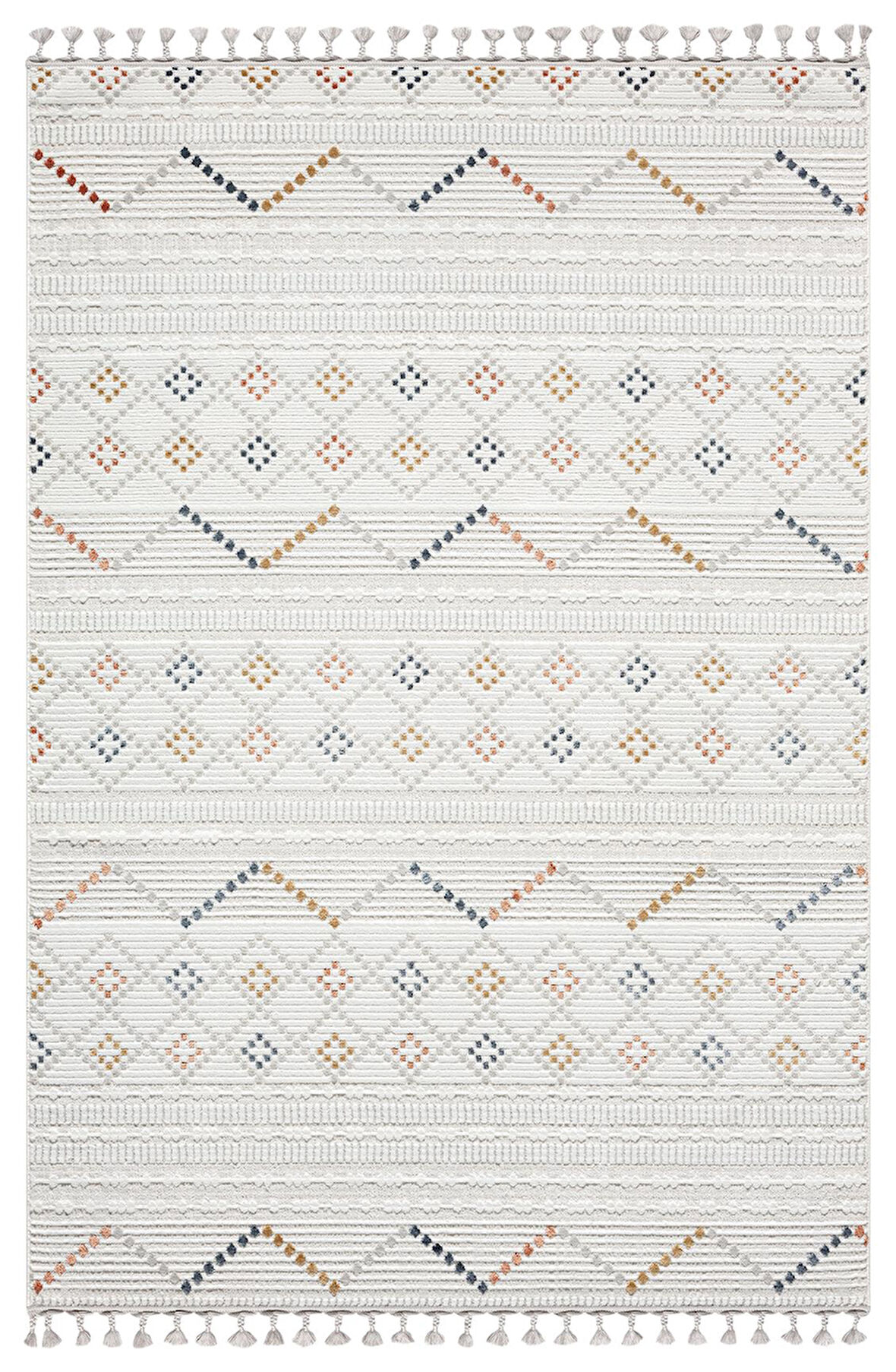 Sümer Sm012a Krem Rengi Halı Renkli Kilim Desenli Dekoratif Modern Antialerjik Salon Halısı