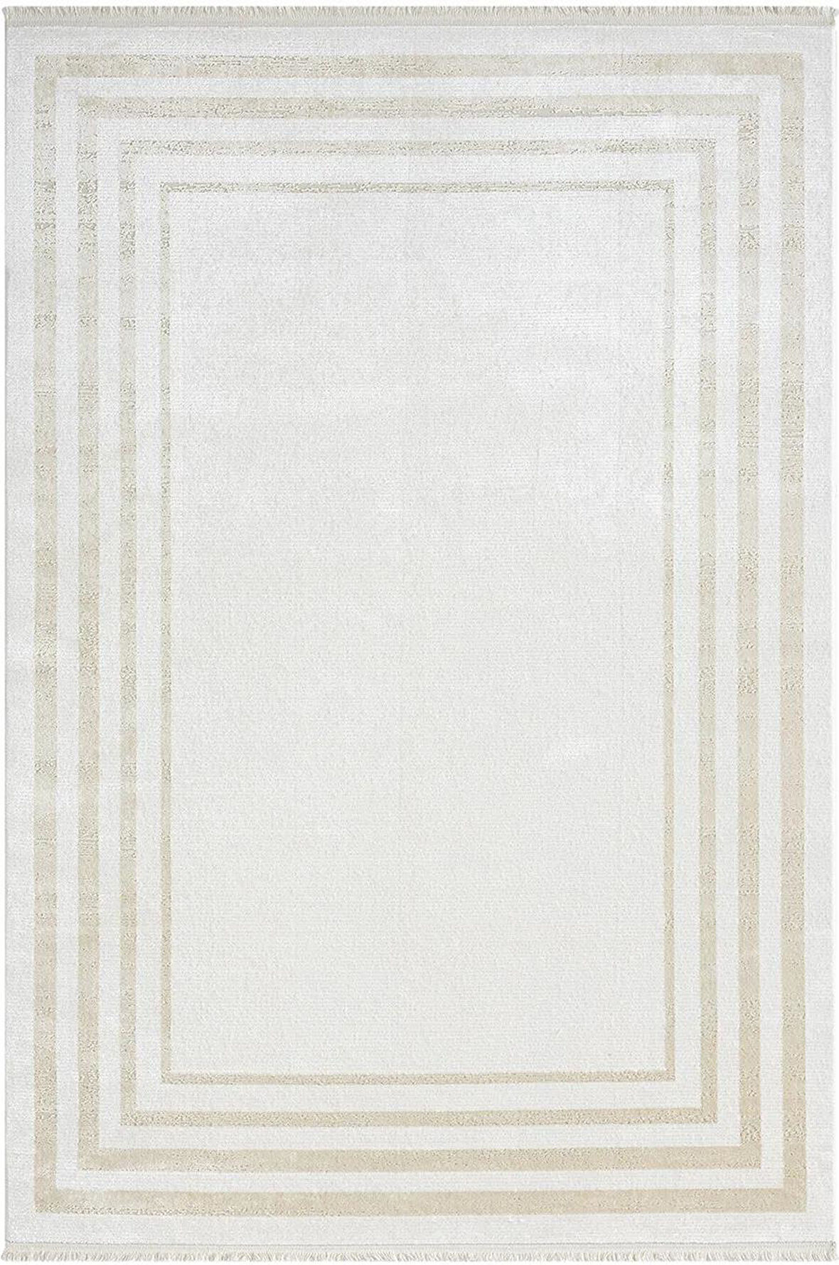 Elegance Eg003a Krem Halı Bej Kenar Çerçeveli Modern Viskon Doğal Iplik Bambu Halı Tozu Az Salon